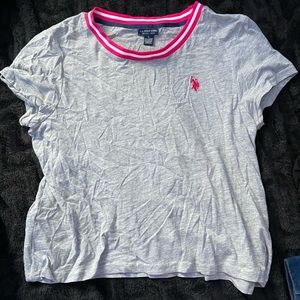 Grey with pink and white striped collar crop top